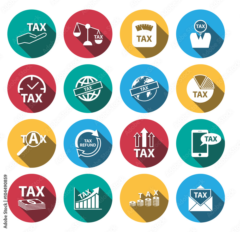 flat long shadow tax and money icons set.vector. illustration