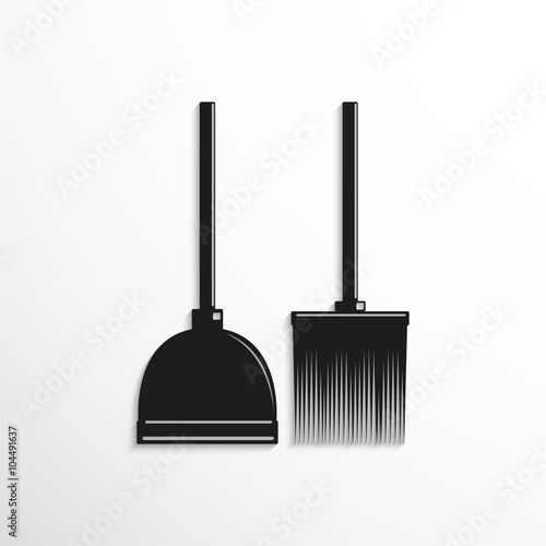 Broom and dustpan. Symbol. Vector icon.