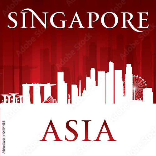 Singapore city skyline silhouette red background