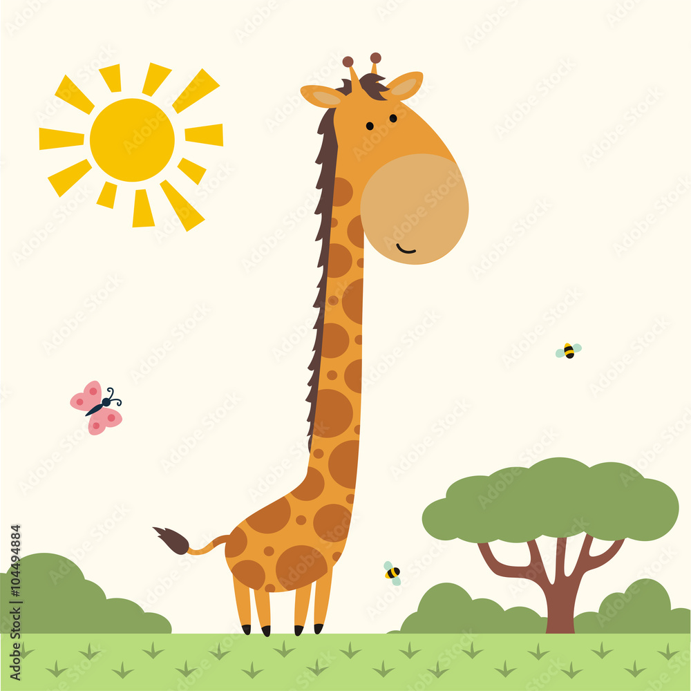 Fototapeta premium funny giraffe, african animal, cute little giraffe on nature