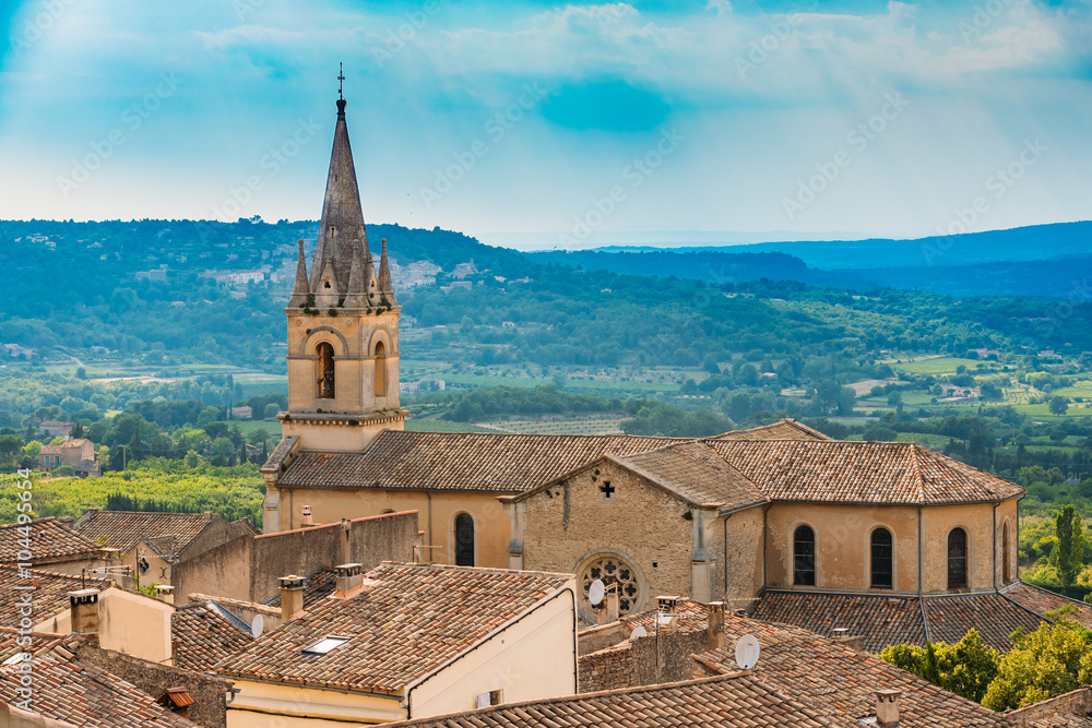 Beautiful church in Bonnieux village, Provence, France. Architec