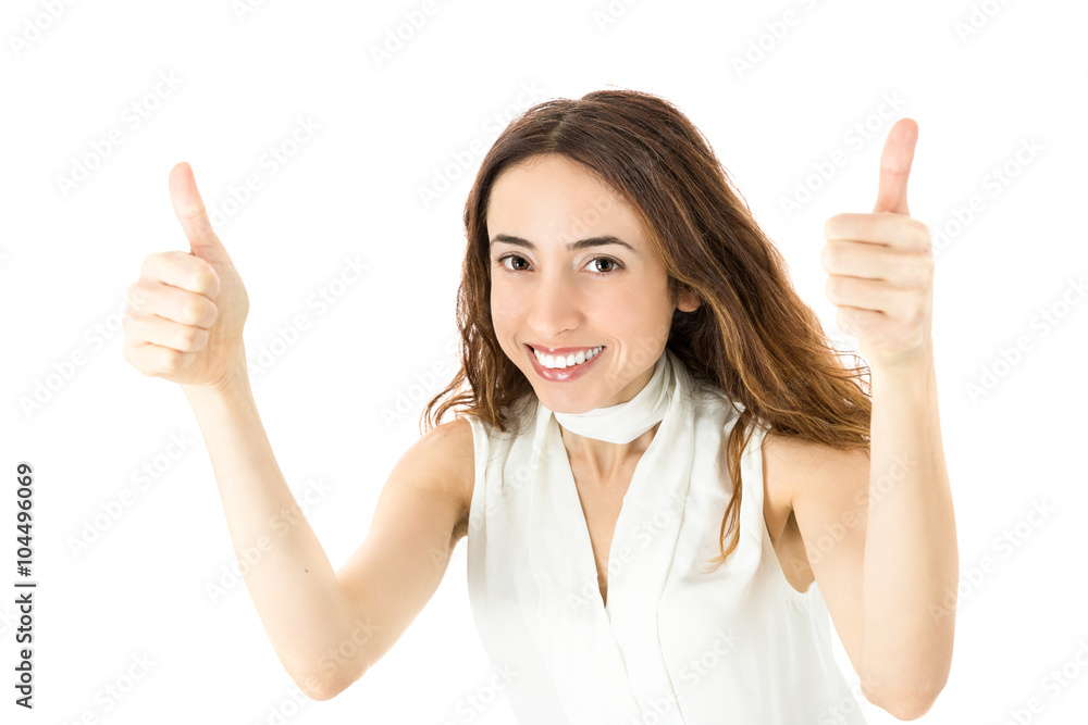 Successful business woman showing thumbs up Successful business woman showing thumbs up