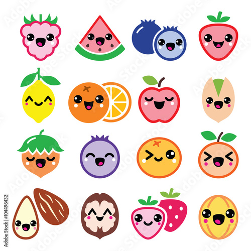 Kawaii fruit and nuts cute characters design 