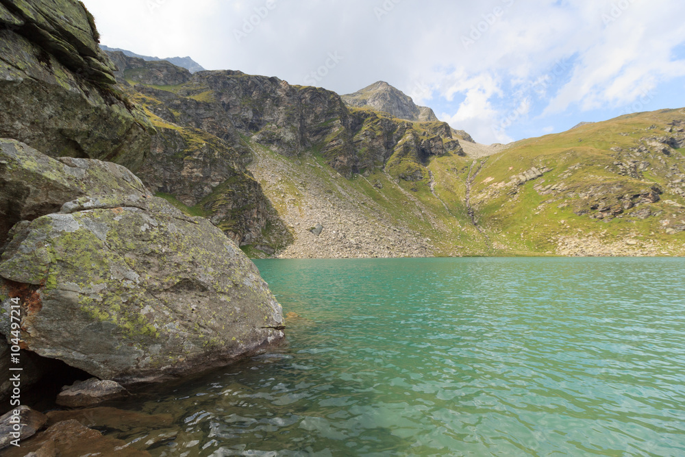 Lake Löbbensee and mountain Wildenkogel in Hohe Tauern Alps, Austria