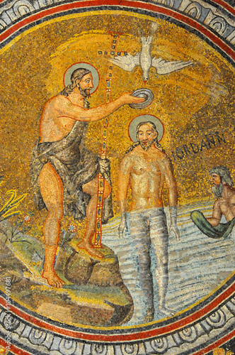 Ancient roman mosaic of the baptism of Jesus by John the baptist