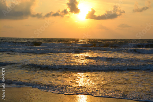 Fototapeta Naklejka Na Ścianę i Meble -  Sunrise in Pondicherry beach, India.