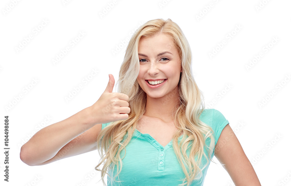 happy woman or teenage girl showing thumbs up happy woman or teenage girl showing thumbs up