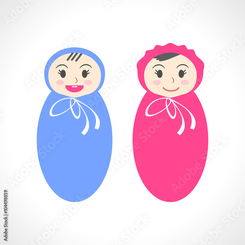 Vector illustration of cute dolls. Baby boy and baby girl