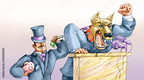 Obraz na plátne aggressive political dog of economy power political hand made illustration