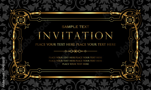 Invitation card design - luxury black and gold vintage style