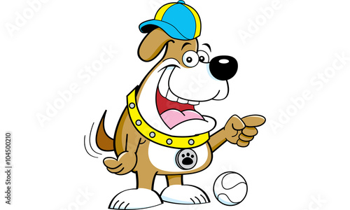 Cartoon illustration of a dog wearing a baseball cap and pointing.