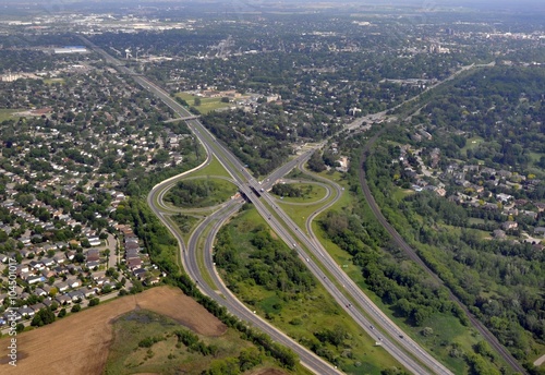aerial view of highway 403 passing through Brantford Ontario