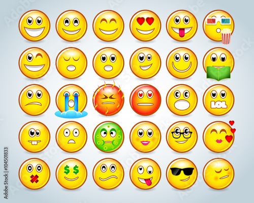 Set of Emoticons. Set of Emoji. Colorful Smiles set. Isolated vector illustrations. 