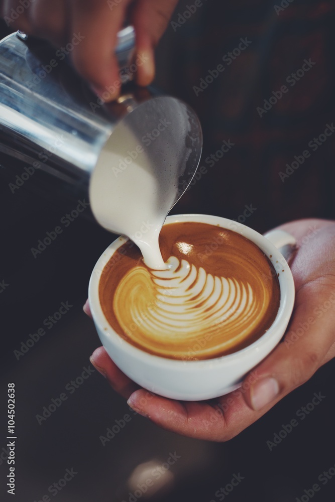 Fototapeta kawa latte art w kolorze vintage