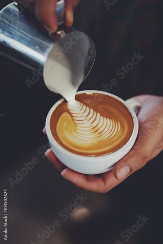 coffee latte art in vintage color