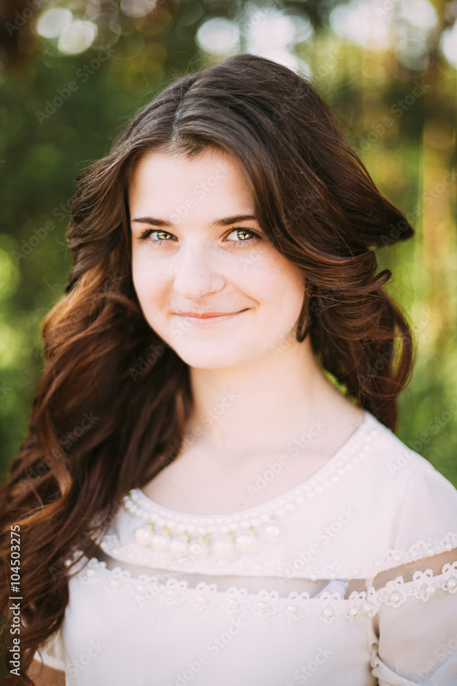 Portrait Of Young Happy Beauty Girl In White Dress In Summer Par Portrait Of Young Happy Beauty Girl In White Dress In Summer Par