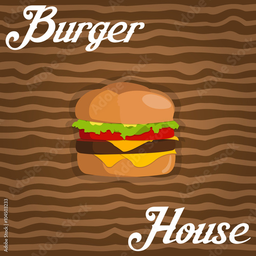 Hand drawn vector illustration of Ground Burger with various ingridients bun, tomatoes, bell pepper, chesse and meat cutlett
