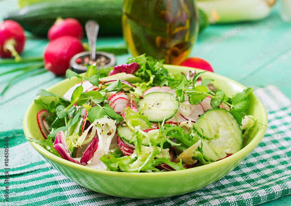 Fresh salad of cucumbers, radishes and herbs Fresh salad of cucumbers, radishes and herbs