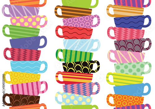 Seamless pattern with colorful tea or coffee cups