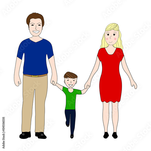 happy family with little son Mom and Dad on a white background