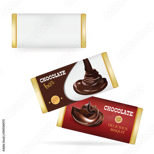 Vector White Blank Food Packaging For Biscuit, Wafer, Crackers, Sweets, Chocolate Bar, Candy Bar, Snacks . Chocolate bar Design Templates Isolated On White Background
