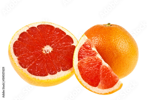 Grapefruit with segments on a white background