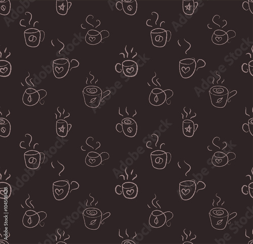 Doodle cups. Vector seamless background