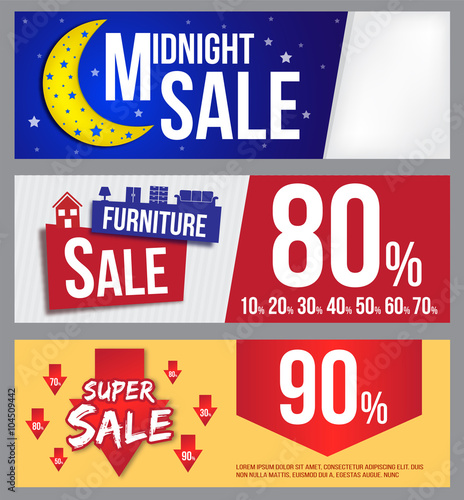 midnight sale, furniture sale and super sale banner for commercial