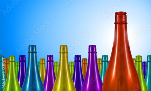 colorful bottle , business concept , the red bottle is the winner , (No text version)