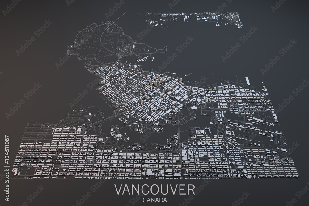 Obraz premium Mapa Vancouver, widok satelitarny, Kolumbia Brytyjska, Kanada