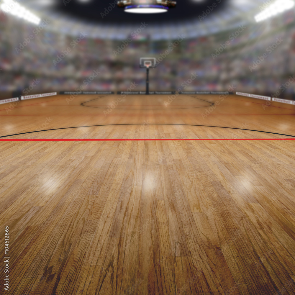 Basketball Arena With Copy Space Background. Rendered in Photoshop.