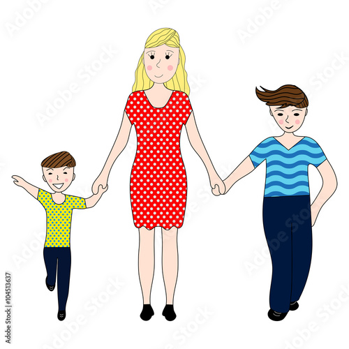 Mother holding the hand of his two sons