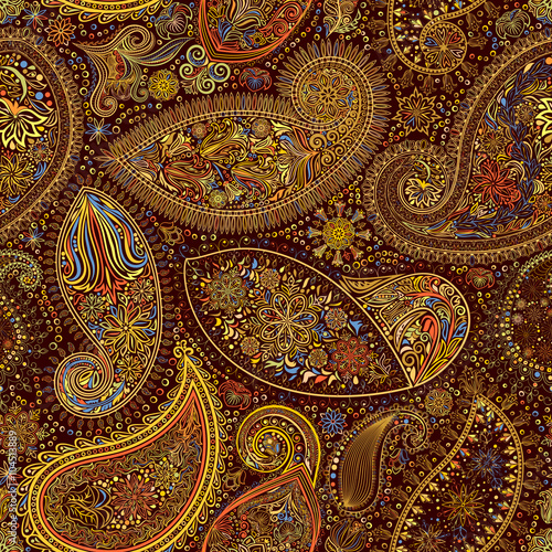 Paisley vintage floral motif ethnic seamless background. Printable colors abstract lace pattern. Editable colors without losing seamlessly. Hand drawing motley wallpaper. EPS-8 vector buta texture
