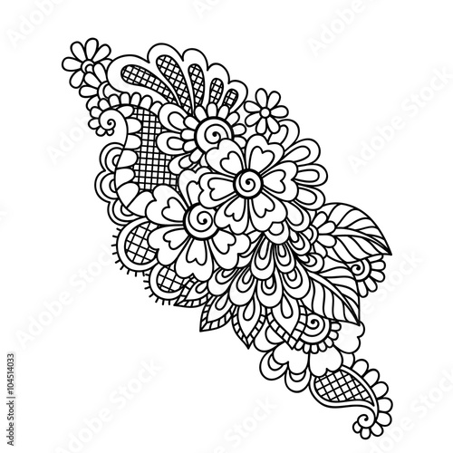 Hand-Drawn Abstract Henna Mehndi Flower Ornament 