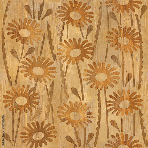 Floral decorative pattern - wood texture - seamless background