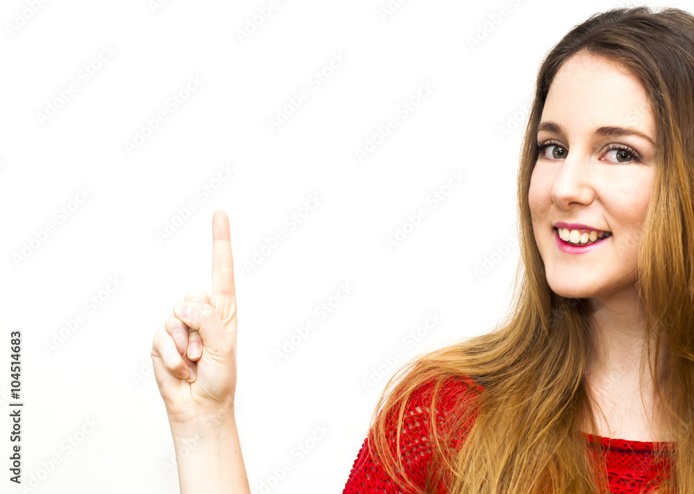 Beautiful Young Woman Pointing Her Finger Up Beautiful Young Woman Pointing Her Finger Up