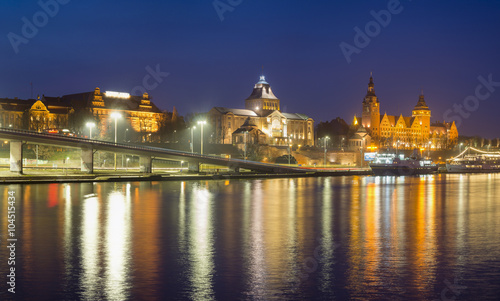 Panorama nocnego miasta-Szczecin,Polska 
