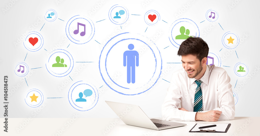 Business man with social media connection background Business man with social media connection background