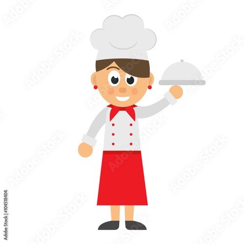 cartoon woman chef and a plate