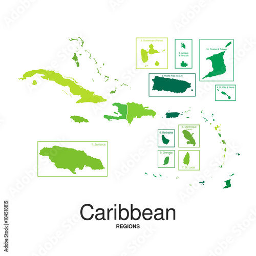 The Caribbean Islands regions map