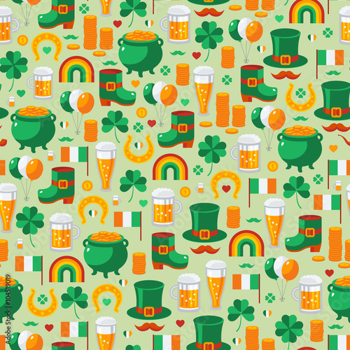 Patrick s Day Seamless Pattern with Traditional Symbols.