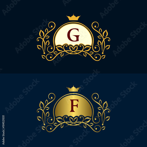 Monogram design elements graceful template. Calligraphic elegant line art logo design. Letter emblem G, F for Royalty, business card, website, Boutique, Hotel, Restaurant, Jewelry. Vector illustration