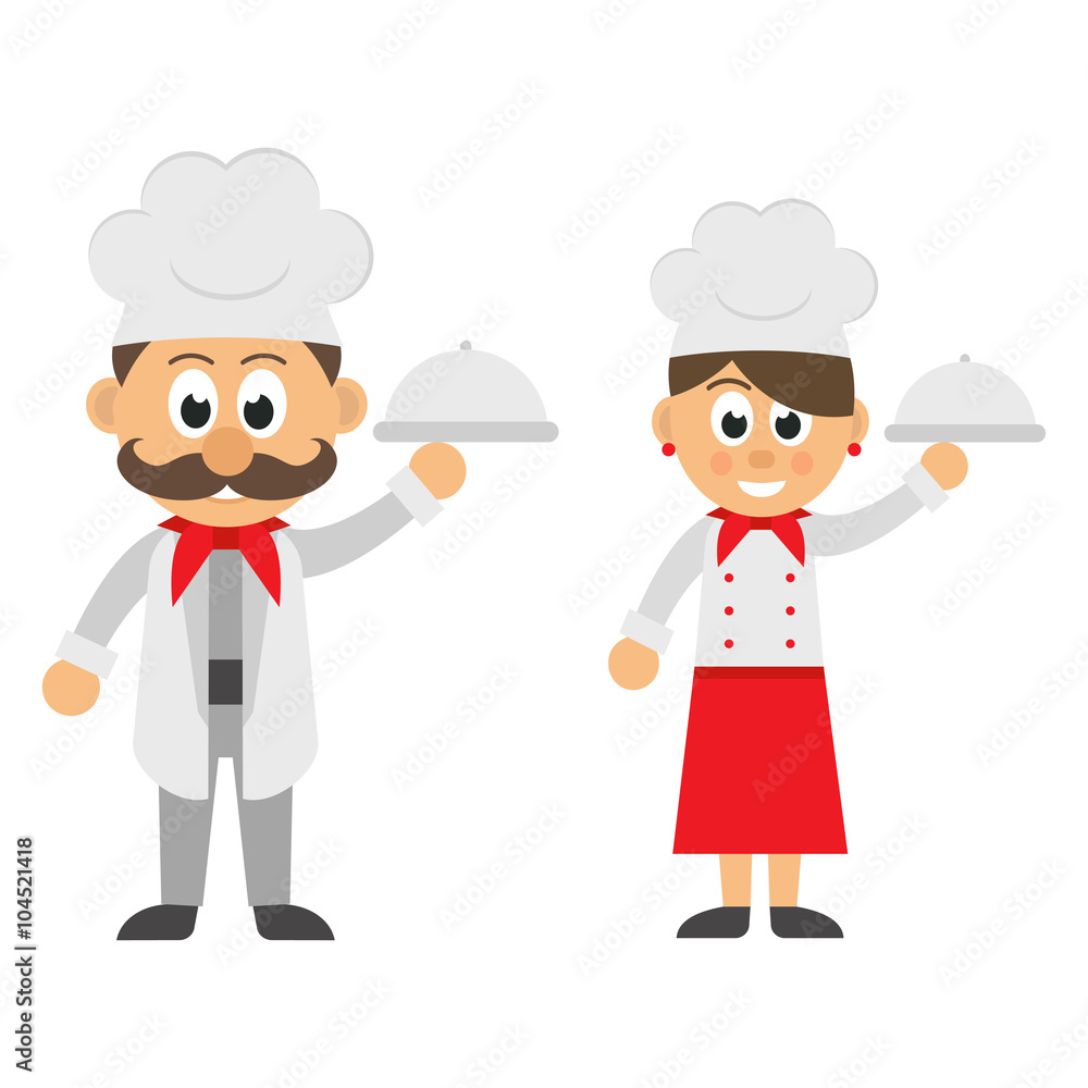 chef man and woman with a plate set chef man and woman with a plate set