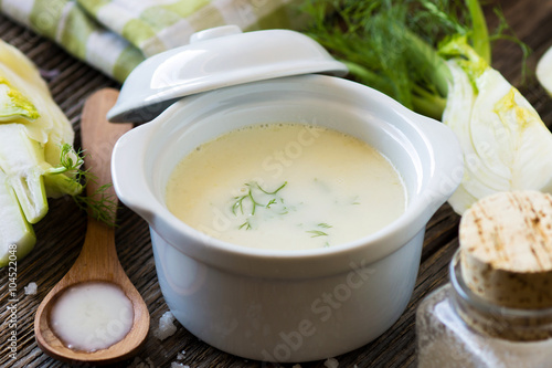 Creamy fennel soup with fresh herbs