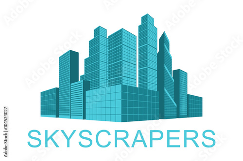 Skyscrapers in perspective. Cityscape. Blue shades. Vector illustration.