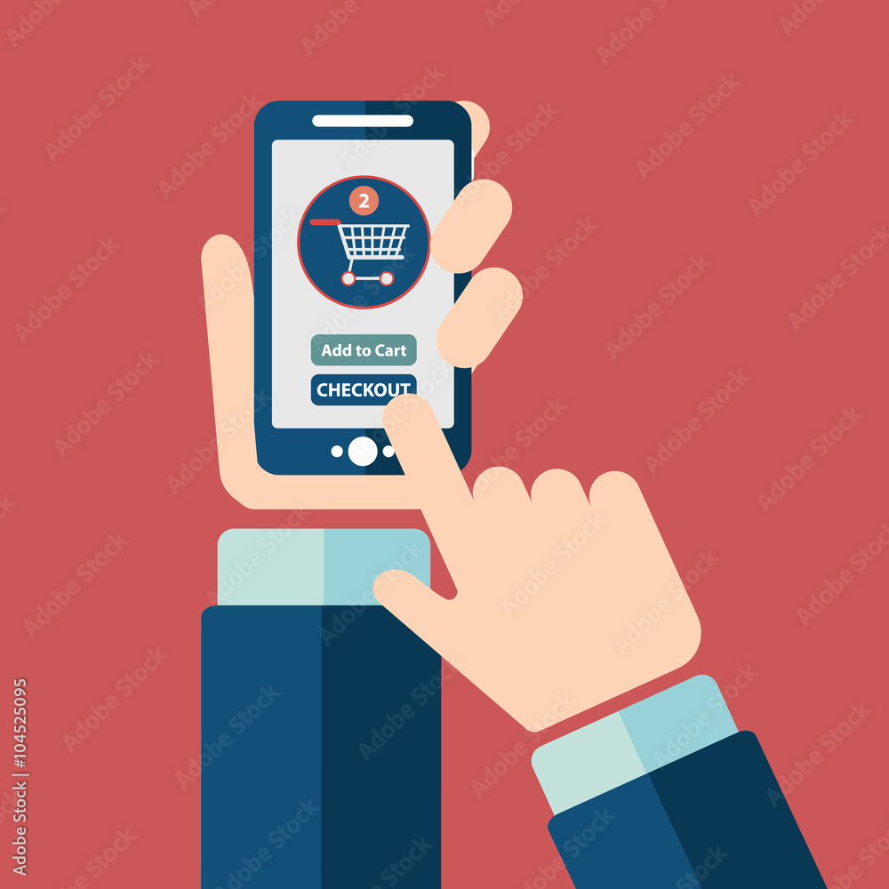 Mobile shopping button, flat design Mobile shopping button, flat design