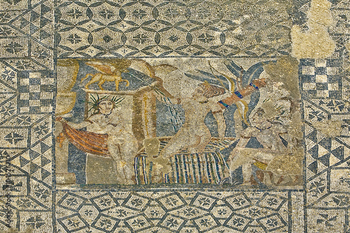 Morocco. Volubilis - archaeological site is on UNESCO World Heritage List. Fragment of mosaic "Diana Bathing" in the House of Venus