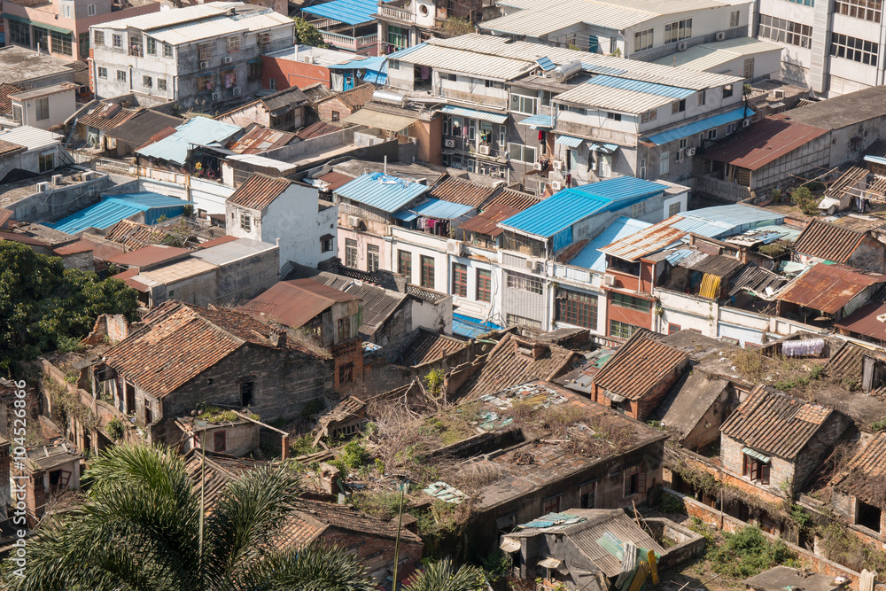 cityscape with urban slums 
