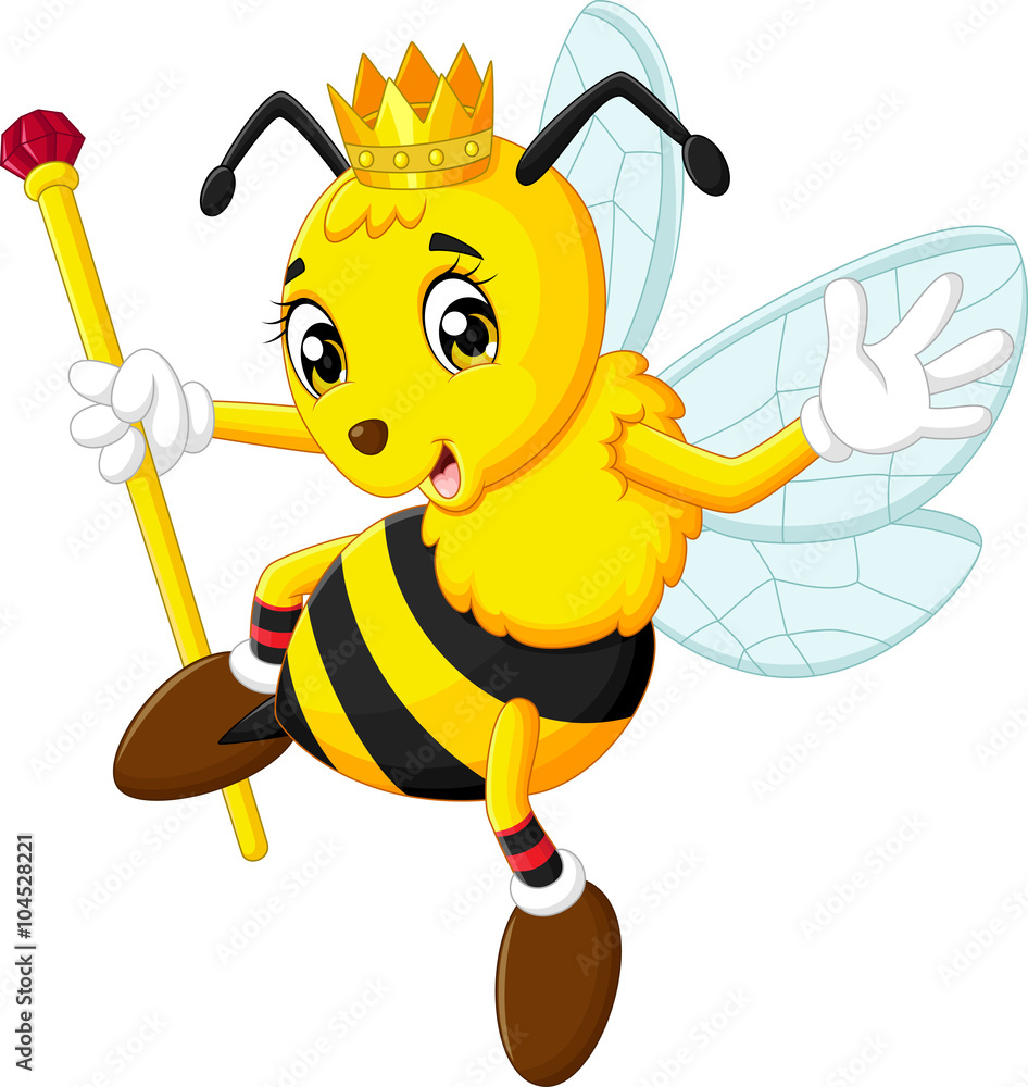 cartoon cute queen bee flying isolated white background. Stock Vector ...