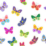 Beautiful seamless pattern with colorful butterflies.  Vector illustration.